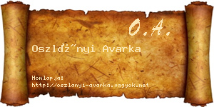 Oszlányi Avarka névjegykártya